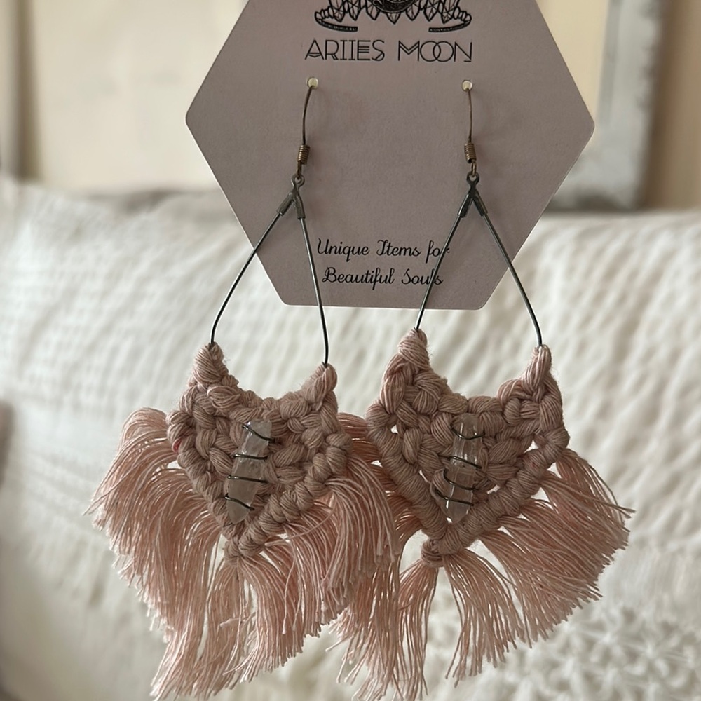 Arties Moon Pink Fringe Earrings